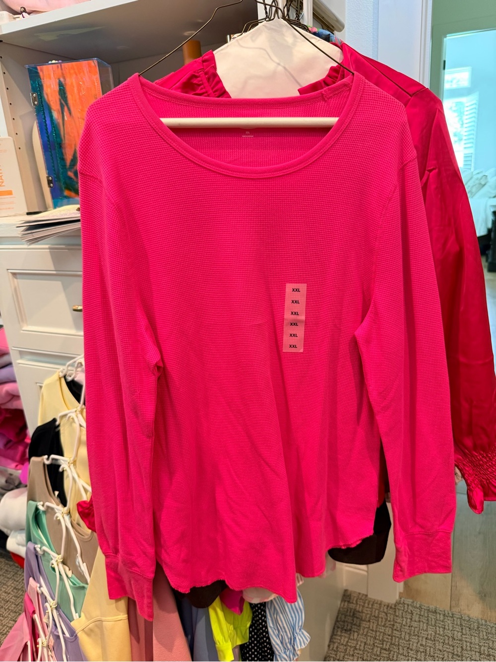 Girls' Hot Pink Long-Sleeve Waffle Knit Top